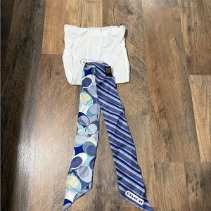 Coach Reversible Blue Pattern Silk Scarf - Twilly 100% Silk